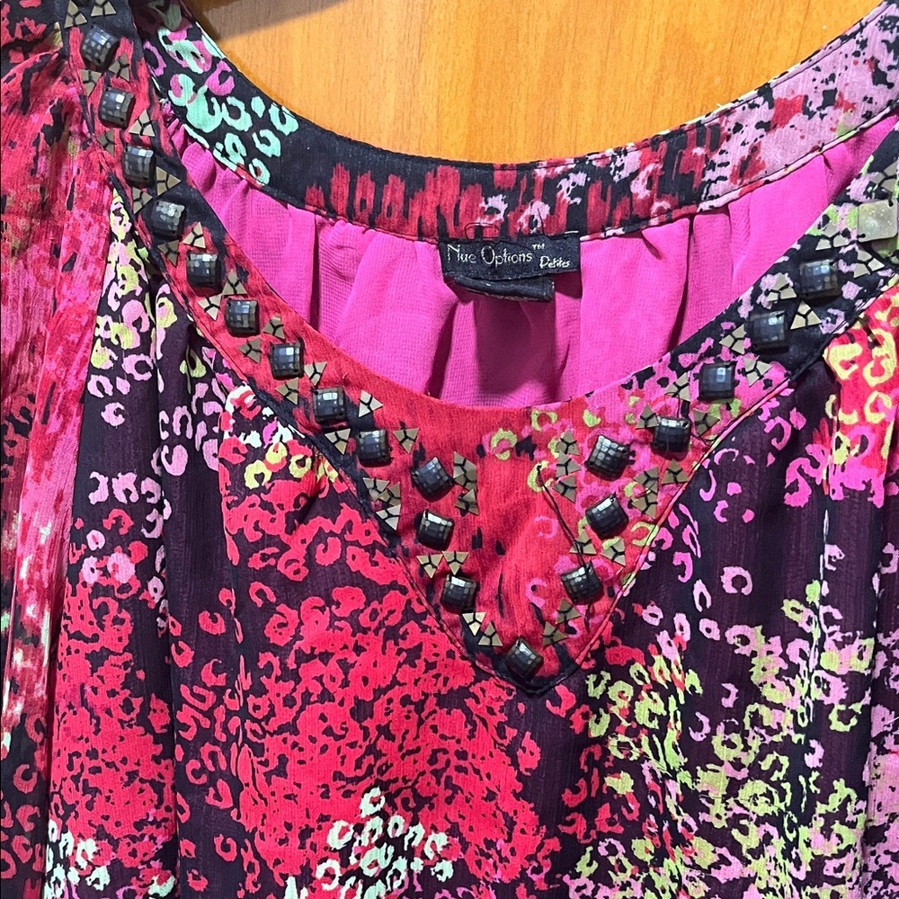 Nue Options Red and Pink Patterned Blouse - Picture 3 of 5
